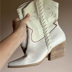 Women's Cream Western Ankle Boots